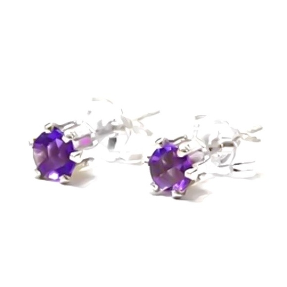 925 Sterling Silver 3mm Amethyst Stud Earrings - Picture 3 of 6